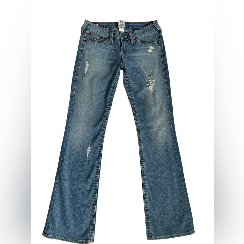 358 True Religion Becky Y2K Low Rise Bootcut Distressed Jeans sz 29 - Picture 2 of 9